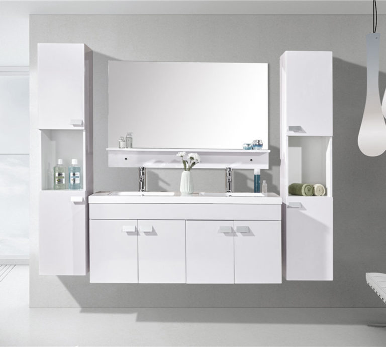 White Elegance - Badezimmermöbel 120 cm Säulen und Doppelwaschbecken