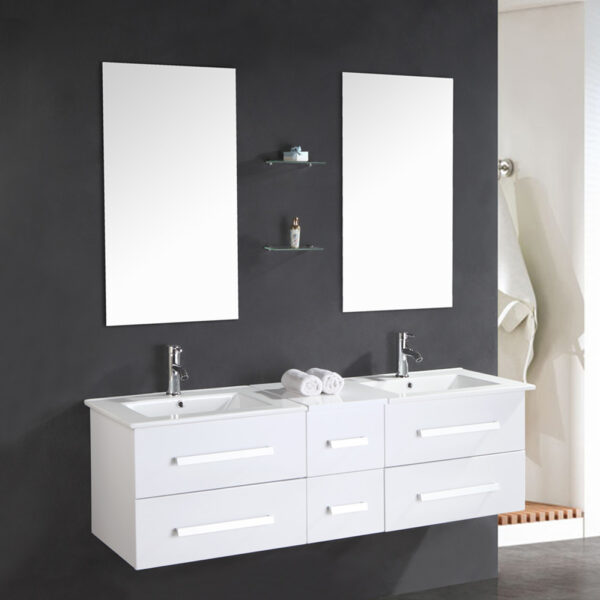 Mobile Bagno Arredo Bagno 150 cm Doppio lavabo incluso - White Rome - Image 1