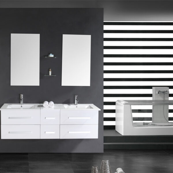 Mobile Bagno Arredo Bagno 150 cm Doppio lavabo incluso - White Rome - Image 2