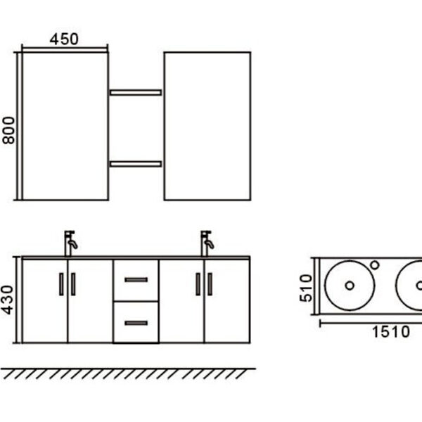 Mobile Bagno Arredo Bagno 151 cm Doppio lavabo incluso - Ice - Image 5