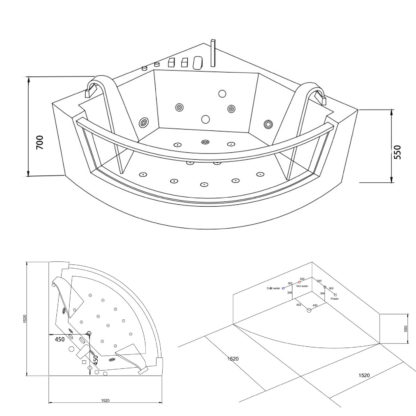 Capri - Whirlpool Badewanne 152 x 152 cm panoramaglas – Bild 12