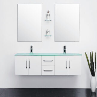 Bathroom Cabinet Vanity 150 Cm Double Sink, 55 Inch White Double Sink Vanity Unit